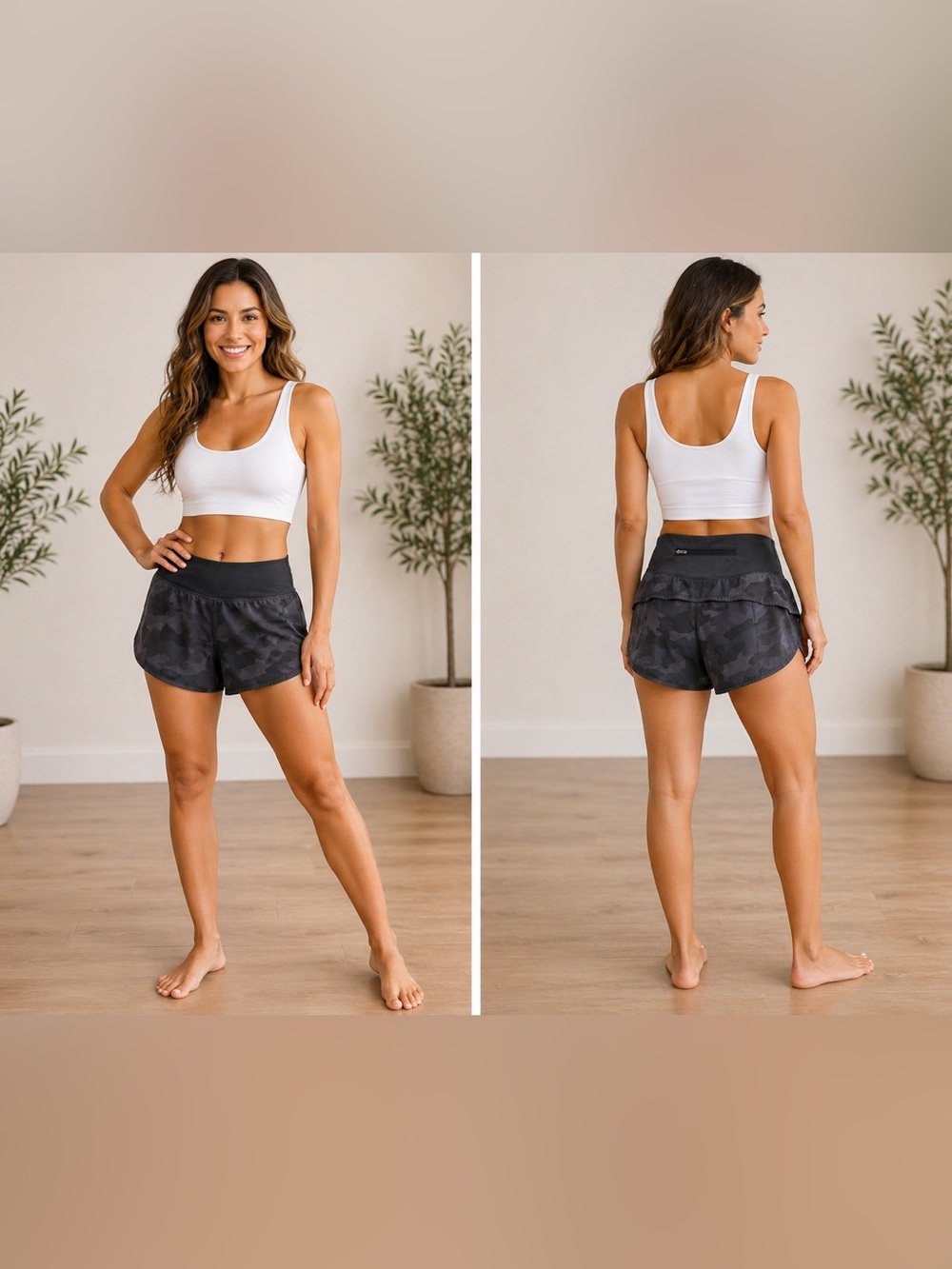 Lululemon Black Camo Running Shorts 8 Built-In Liner Elastic Waist Athletic Gym